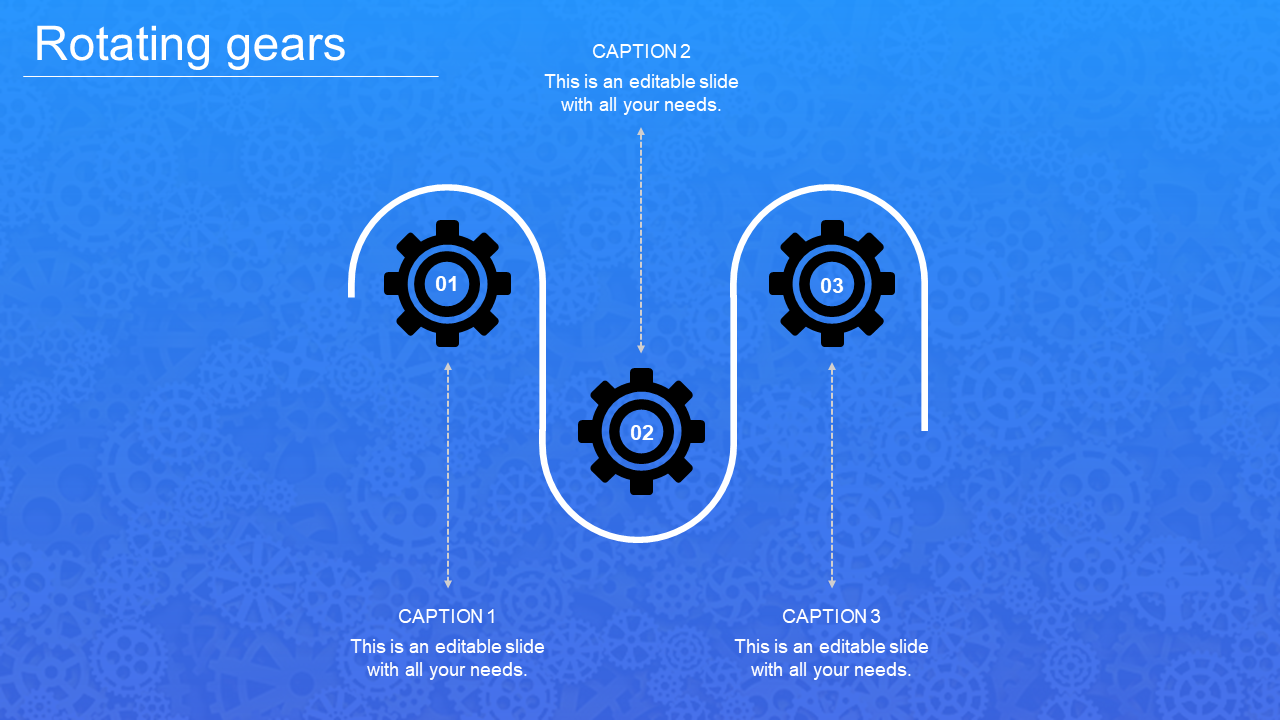 Creative Rotating Gears In PowerPoint Blue Background